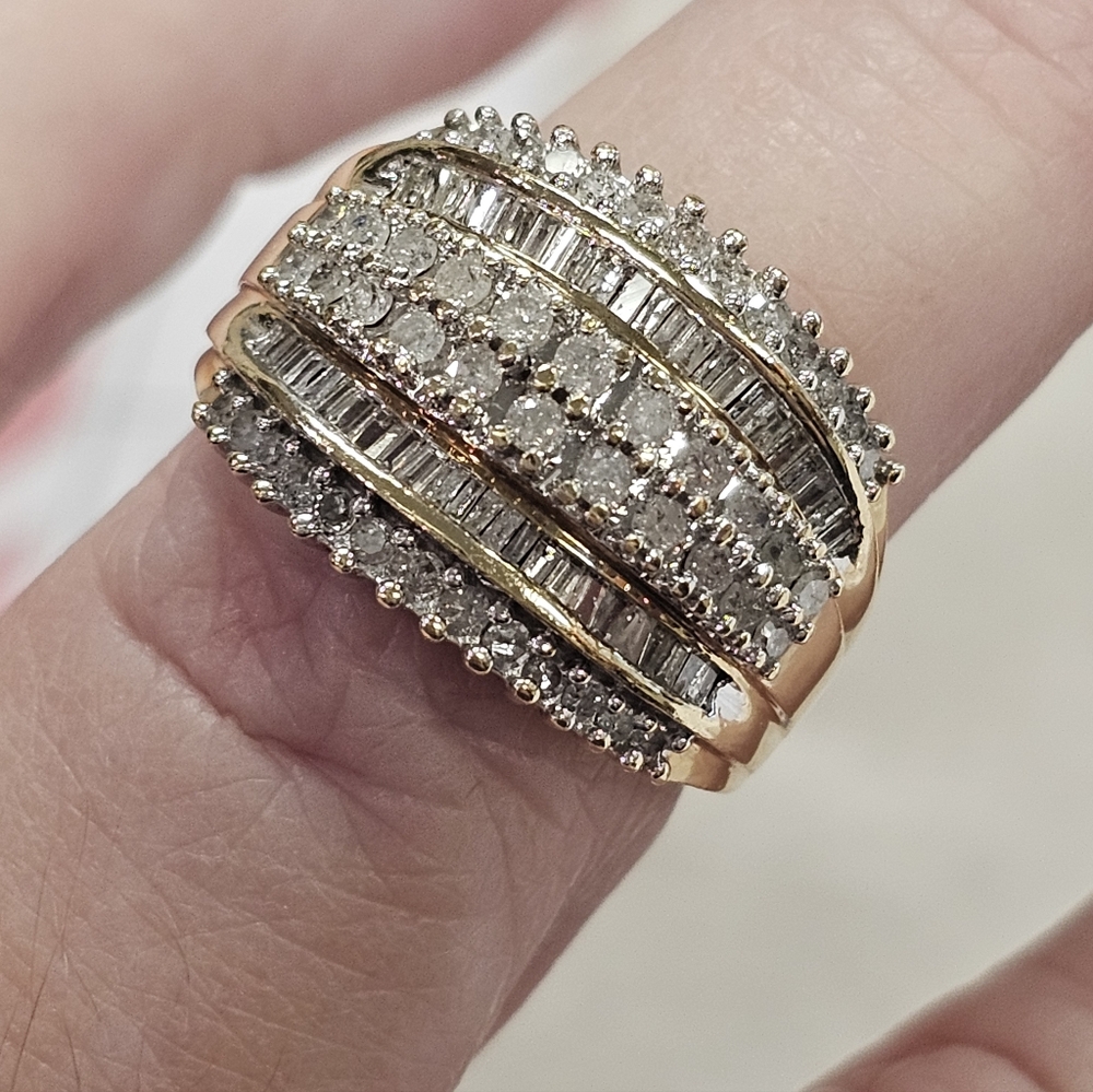 Gold Tone Multi-Row Pave Crystal Ring - Elegant Women's Fashion Ring